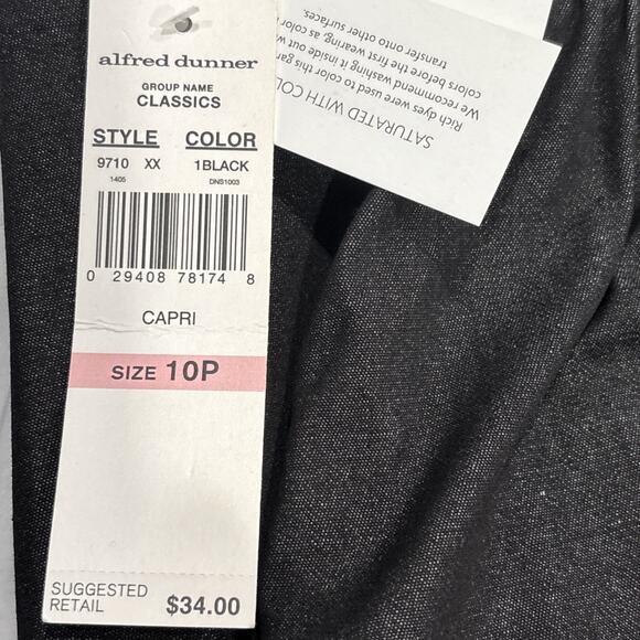 NWT Alfred Dunner CAPRI: 2 Pair, Black & Denim Blue, Cotton, Sz 10 Petite, L 18” - Picture 3 of 11